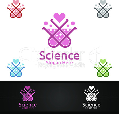 Love Science and Research Lab Logo for Microbiology, Biotechnology, Chemistry, or Education Design Concept