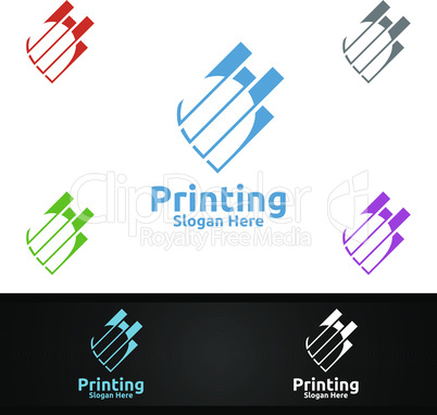 Pin Locator Printing Company Vector Logo Design for Media, Retail, Advertising, Newspaper or Book Concept