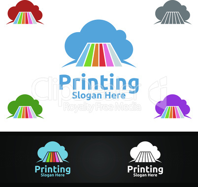 Cloud Printing Company Vector Logo Design for Media, Retail, Advertising, Newspaper or Book Concept