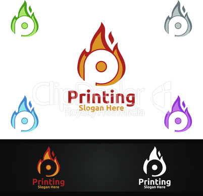 Hot Printing Company Vector Logo Design for Media, Retail, Advertising, Newspaper or Book Concept