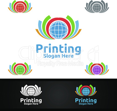 Global Printing Company Vector Logo Design for Media, Retail, Advertising, Newspaper or Book Concept