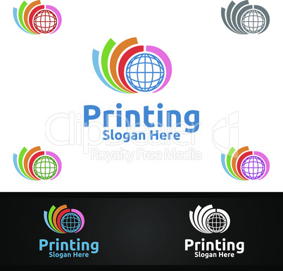 Global Printing Company Vector Logo Design for Media, Retail, Advertising, Newspaper or Book Concept