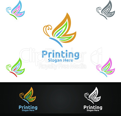 Butterfly Printing Company Vector Logo Design for Media, Retail, Advertising, Newspaper or Book Concept
