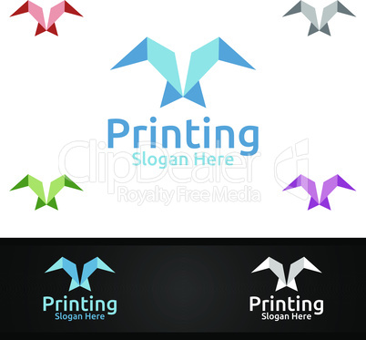 Fly Printing Company Vector Logo Design for Media, Retail, Advertising, Newspaper or Book Concept