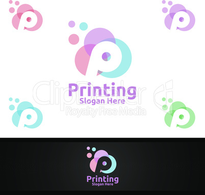 Bubble Printing Company Vector Logo Design for Media, Retail, Advertising, Newspaper or Book Concept