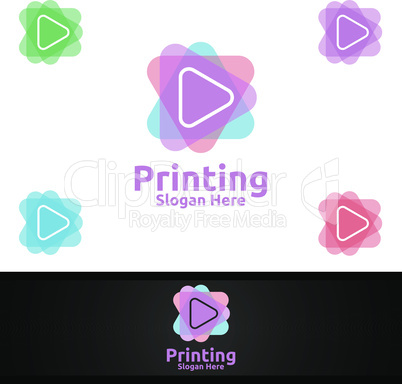 Play Printing Company Vector Logo Design for Media, Retail, Advertising, Newspaper or Book Concept
