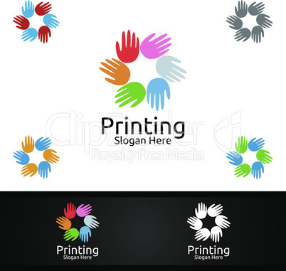 Hand Printing Company Vector Logo Design for Media, Retail, Advertising, Newspaper or Book Concept