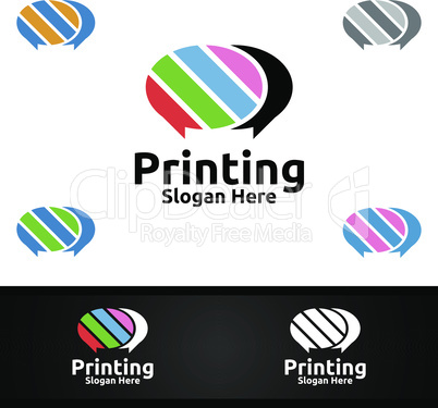 Chat Printing Company Vector Logo Design for Media, Retail, Advertising, Newspaper or Book Concept