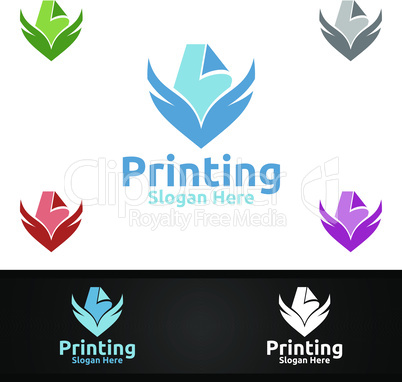 Paper fly Printing Company Vector Logo Design for Media, Retail, Advertising, Newspaper or Book Concept