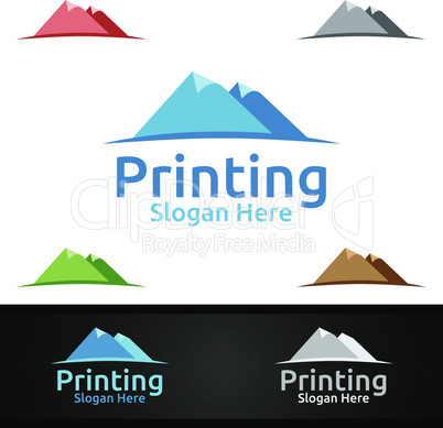 Mountain Printing Company Vector Logo Design for Media, Retail, Advertising, Newspaper or Book Concept