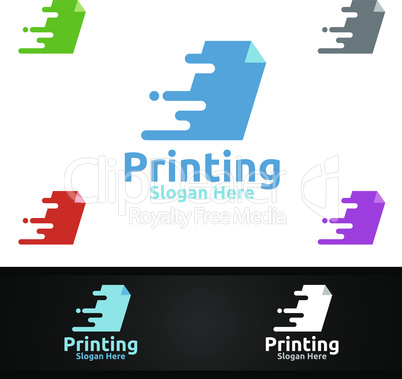 Fast Printing Company Vector Logo Design for Media, Retail, Advertising, Newspaper or Book Concept