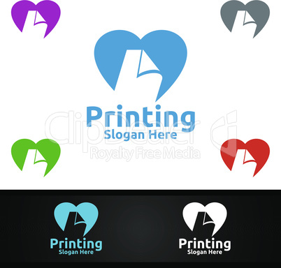 Love Printing Company Vector Logo Design for Media, Retail, Advertising, Newspaper or Book Concept