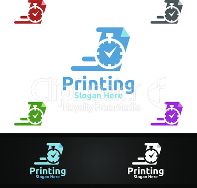 Fast Printing Company Vector Logo Design for Media, Retail, Advertising, Newspaper or Book Concept