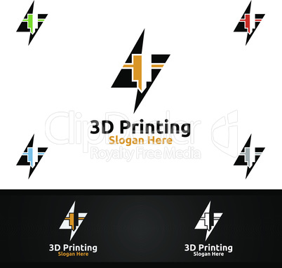 Fast 3D Printing Company Vector Logo Design for Media, Retail, Advertising, Newspaper or Book Concept