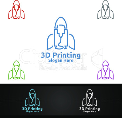 Rocket 3D Printing Company Vector Logo Design for Media, Retail, Advertising, Newspaper or Book Concept
