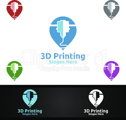 Pin Locator 3D Printing Company Vector Logo Design for Media, Retail, Advertising, Newspaper or Book Concept