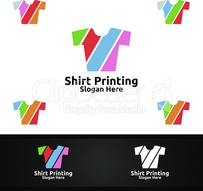 T shirt Printing Company Vector Logo Design for Laundry, T shirt shop, Retail, Advertising, or Clothes Community Concept