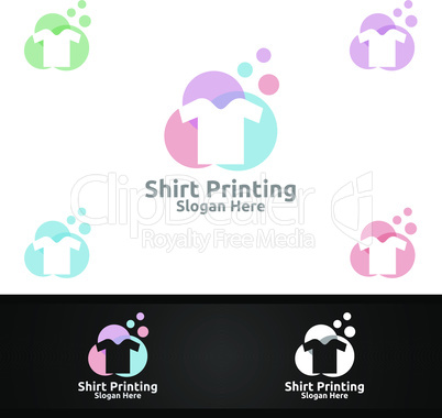 Bubble T shirt Printing Company Vector Logo Design for Laundry, T shirt shop, Retail, Advertising, or Clothes Community Concept