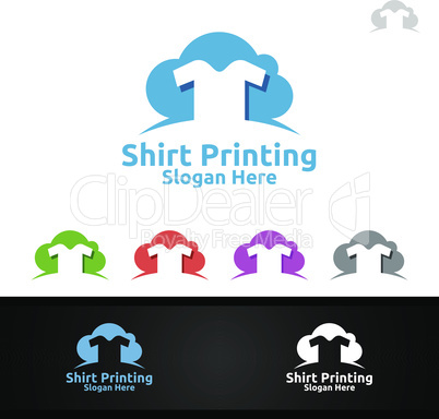 Cloud T shirt Printing Company Vector Logo Design for Laundry, T shirt shop, Retail, Advertising, or Clothes Community Concept
