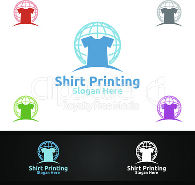 Global T shirt Printing Company Vector Logo Design for Laundry, T shirt shop, Retail, Advertising, or Clothes Community Concept
