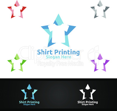 Star T shirt Printing Company Vector Logo Design for Laundry, T shirt shop, Retail, Advertising, or Clothes Community Concept