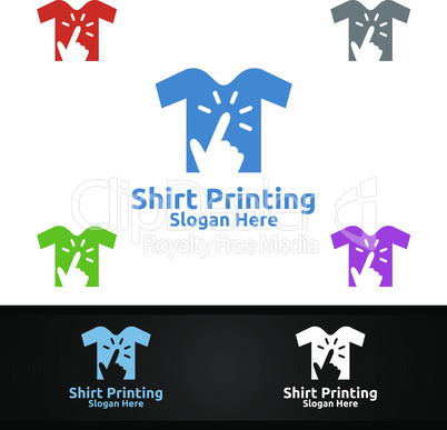 Click T shirt Printing Company Vector Logo Design for Laundry, T shirt shop, Retail, Advertising, or Clothes Community Concept