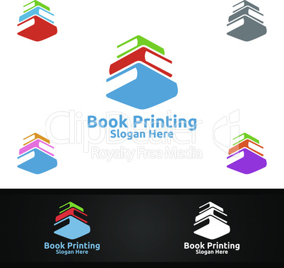 Book Printing Company Vector Logo Design for Book sell, Book store, Media, Retail, Advertising, Newspaper or Paper Agency Concept