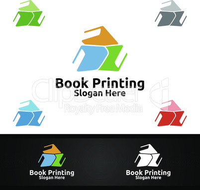 Book Printing Company Vector Logo Design for Book sell, Book store, Media, Retail, Advertising, Newspaper or Paper Agency Concept