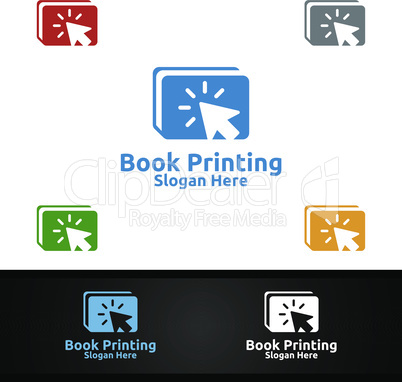 Click Book Printing Company Vector Logo Design for Book sell, Book store, Media, Retail, Advertising, Newspaper or Paper Agency