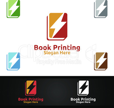 Fast Book Printing Company Vector Logo Design for Book sell, Book store, Media, Retail, Advertising, Newspaper or Paper Agency Concept