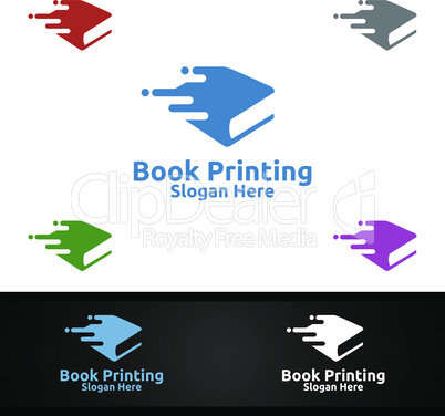 Fast Book Printing Company Vector Logo Design for Book sell, Book store, Media, Retail, Advertising, Newspaper or Paper Agency Concept