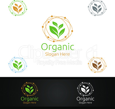 Organic Gardener Logo with Green Garden Environment or Botanical Agriculture Design Illustration