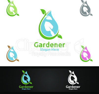 Water Gardener Logo with Green Garden Environment or Botanical Agriculture Design Illustration