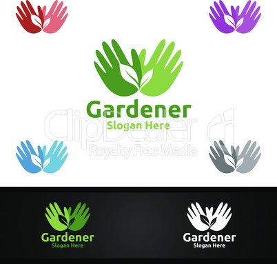 Gardener Care Logo Gardener Logo with Green Garden Environment or Botanical Agriculture Vector Design Illustration