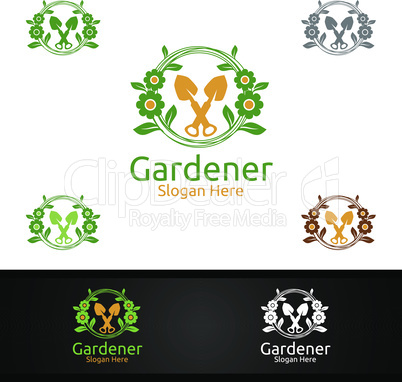 Botanical Gardener Logo with Green Garden Environment or Botanical Agriculture Design Illustration