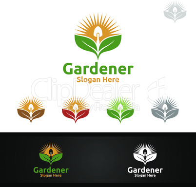 Rise Gardener Logo with Green Garden Environment or Botanical Agriculture Design Illustration