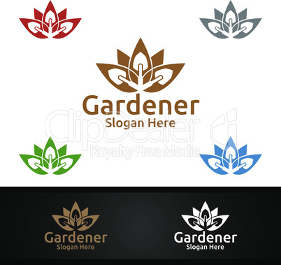 Scoop Gardener Logo with Green Garden Environment or Botanical Agriculture Design Illustration