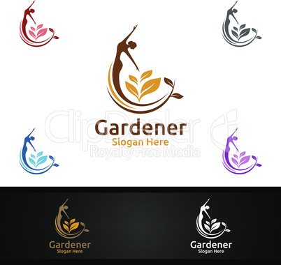 Fairy Gardener Logo with Green Garden Environment or Botanical Agriculture Design Illustration