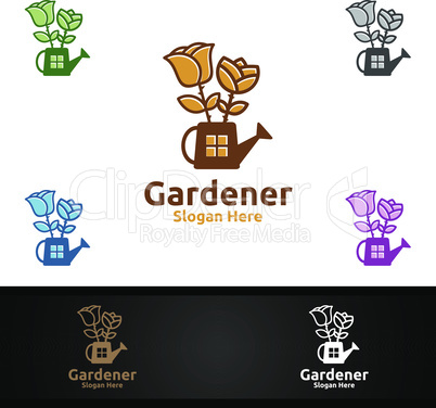 Rose Gardener Logo with Green Garden Environment or Botanical Agriculture Design Illustration