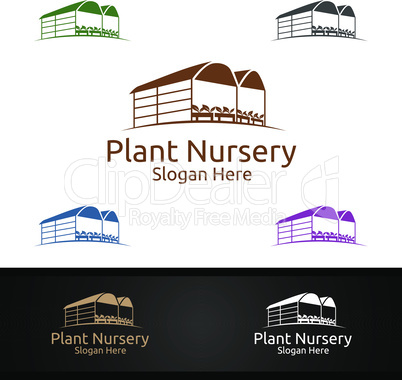 Plant Nursery Gardener Logo with Green Garden Environment or Botanical Agriculture Design Illustration