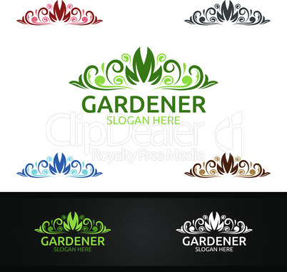 Gardener Logo with Green Garden Environment or Botanical Agriculture Design Illustration