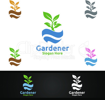 Global Gardener Logo with Green Garden Environment or Botanical Agriculture Design