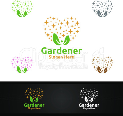 Love Gardener Logo with Green Garden Environment or Botanical Agriculture Design