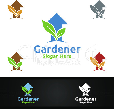 Growth Gardener Logo with Green Garden Environment or Botanical Agriculture Design