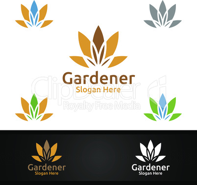 Gardener Logo with Green Garden Environment or Botanical Agriculture Design