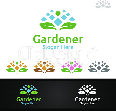 Nutrition Gardener Logo with Green Garden Environment or Botanical Agriculture Design