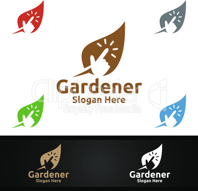 Click Gardener Logo with Green Garden Environment or Botanical Agriculture Design