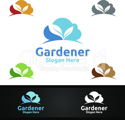 Cloud Gardener Logo with Green Garden Environment or Botanical Agriculture