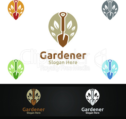 Pin Gardener Logo with Green Garden Environment or Botanical Agriculture