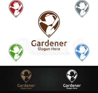 Pin Gardener Logo with Green Garden Environment or Botanical Agriculture